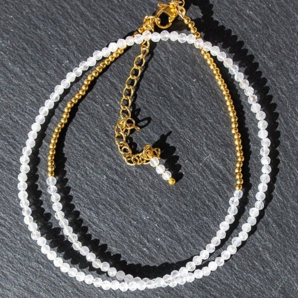 Dainty Moonstone Necklace Dainty Beaded Necklace Waterproof Gold Necklace PRETTY
